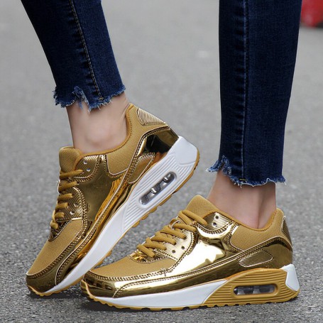 Fashion Mens Casual Shoes Breathable Mesh Sneakers For Women Outdoor Sport Shoes Golden Silver Air Cushion Shoe Zapatillas Mujer