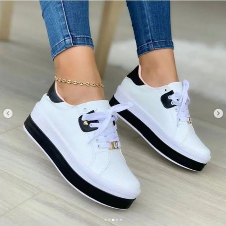 Casual Sneakers Women's 2022 Fashion Plus Size 43 Ladies Casual Vulcanized Shoes Lace Up Thick Sole Sneakers Women's Shoes