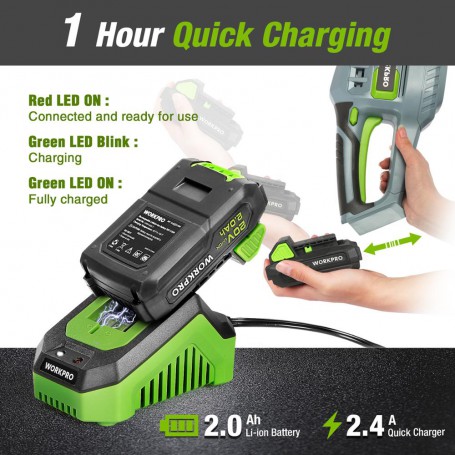WORKPRO 18/20V Cordless Hedge Trimmer Electric Household Trimmer Pruning Saw Quick Charge Rechargeable Hedge Trimmer  For Garden