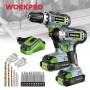 WORKPRO 20V Cordless Electric Drill and Impact Screwdriver Driver Set Rechargeable Power Tool Sets With 16PC Accessory Sets