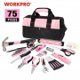 WORKPRO 75PC Household Tool Set Pink Home Tools Prescision Screwdriver Set Flashlight Tool Bag