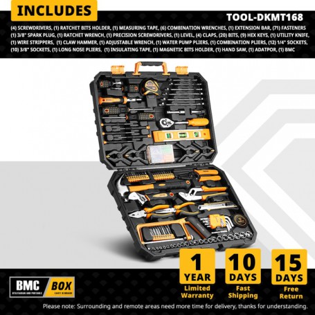 DEKO 168Pcs/208Pcs Hand Tool edc. Woodworking Multi Tools with Tool Box Include Socket Set Torque Wrench Hammer Knife