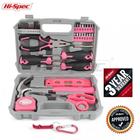 Hi-Spec 42pc Pink Multi-tool Sets Household Repair Tool Set Hand Tool Drill Bits Extrator Hammer With Tool Box Set For Women