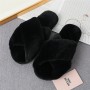 Furry Slippers Women Cross Fluffy Fur Home Slides Flat Indoor Floor Shoes Ladies Flip Flops