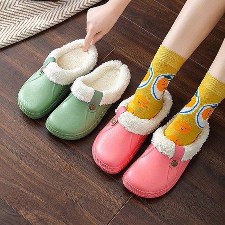 Slippers Soft Waterproof EVA Plush Slippers Female Clogs Couples Home Indoor Fuzzy Shoes