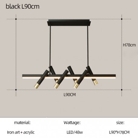 Nordic Restaurant Chandelier Black Led Chandelier Kitchen Lamp Indoor Fixture Tubular Long Tube Hanging Coffee Shop Chandelier