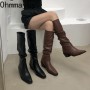 2022 Winter Women Long Boots Fashion Round Toe Ladies Square Heel Knight Boots Casual High Quality Knee-high Boot Shoes