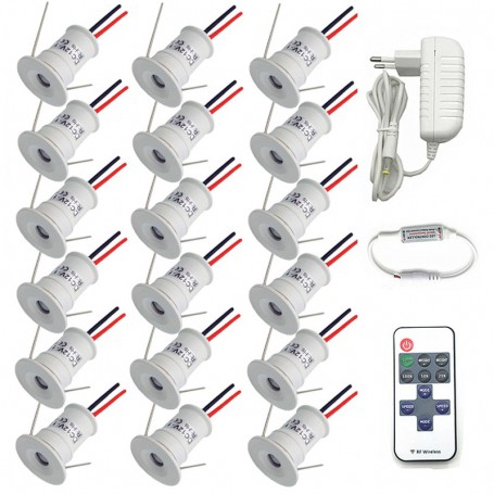 Dimmable Led Spot Downlight 12V 1W Ceiling Light Black White Silver Shell Spotlight Stair Cabinet Light with Remote Controller