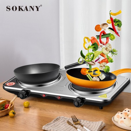 SOKANY Electric Stove 2000W Large Firepower 2 Hot Burner Temperature Controls Heating Hot Plate Kitchen Machine 5102