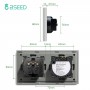 BSEED Touch Switch With EU Power Wall Socket Gray Led Wall Light Switches 1/2/3Gang 1Way Crystal Glass Panel Dark Blue Backlight