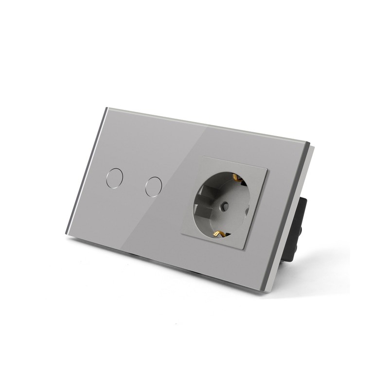 Bseed Touch Switch With Eu Power Wall Socket Gray Led Wall Light Switches 123gang 1way Crystal 0059