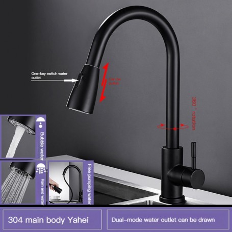 EDCC Black 304 stainless steel pull rotary kitchen faucet multifunctional hot and cold vegetable sink universal faucet