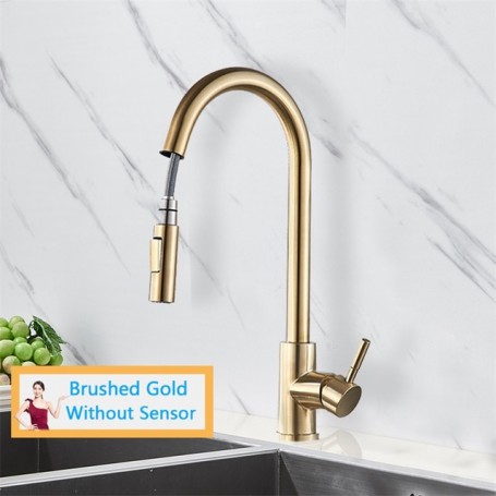Rozin Smart Touch Kitchen Faucet Brushed Gold Poll Out Sensor Faucets Black/Nickel 360 Rotation Crane 2 Outlet Water Mixer Taps