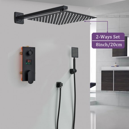 Matte Black Bathroom Shower Faucet Black Digital All Metal Shower Faucets Set Rainfall Shower Head Digital Display Mixer Tap