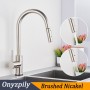 Onyzpily Brushed Nickel Mixer Faucet Single Hole Pull Out Spout Kitchen Sink Mixer Tap Stream Sprayer Head Chrome/Black Kitchen