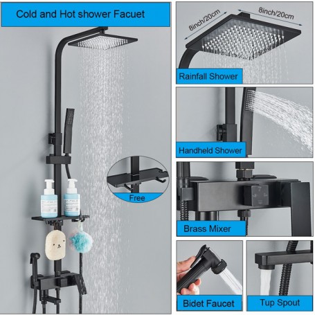 Black Display Thermostatic Shower Faucet Set Rainfall Bathtub Tap With Bathroom Shelf Bathroom Shower Mixer Crane Bidet Faucet