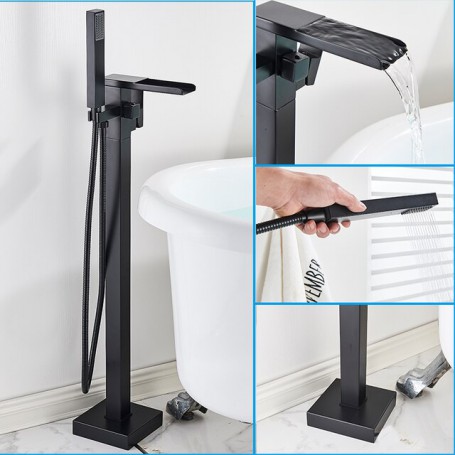Bathroom Floor Standing Bathtub Faucet Black Faucet Set Bath Tub Faucet Hot And Cold Water Shower Waterfall Bathtub Mixer Tap