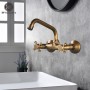 Wall Mounted Bathroom Kitchen Faucet Dual Handle Brass Antique Hot and Cold Water Tap 360 Swivel Long Spout Kitchen Mixer Tap