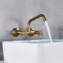 Wall Mounted Bathroom Kitchen Faucet Dual Handle Brass Antique Hot and Cold Water Tap 360 Swivel Long Spout Kitchen Mixer Tap