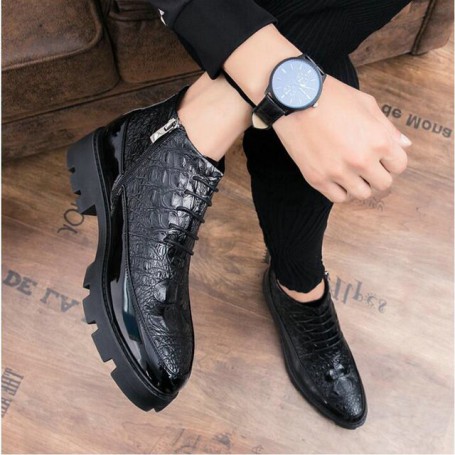 Male patent leather Moccasins shoes autumn new High top italian formal dress brogue oxford wedding Business shoes boots