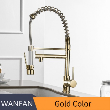 Kitchen Faucets Gold Torneira Para Cozinha Faucet for Kitchen Sink Single Pull Out Spring Spout Mixers Hot Cold Water Tap 866021