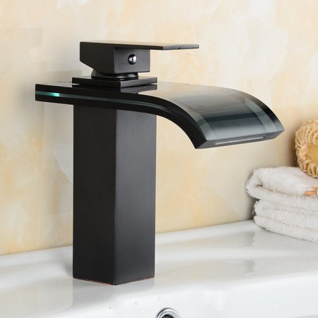 Retro Bathroom Basin Waterfall Faucet Oil Rubbed Bronze Black Faucet Hot and Cold Water Mixer Single Handle Sink Taps LH-16821