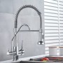 Chrome Filter Kitchen Faucet Dual Handle Purified Hot Cold Sink Tap 360° Rotation 2 Spouts Spring Faucet pure water Taps Crane