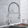 Chrome Filter Kitchen Faucet Dual Handle Purified Hot Cold Sink Tap 360° Rotation 2 Spouts Spring Faucet pure water Taps Crane