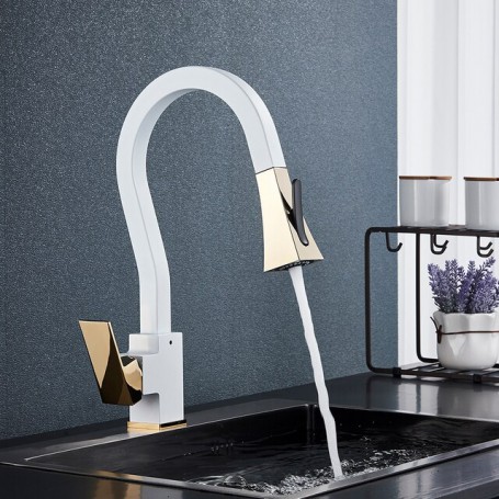 Uythner Black Kitchen Faucet Pull Out Kitchen Sink Water Taps Single Handle Mixer Tap 360 Rotation Cranes Deck Mounted