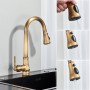 Senlesen Antique Brass Filter Kitchen Faucet Deck Mounted Pull Out Spout 360° Rotate Three Water Modes Pure Water Mixer Sink Tap