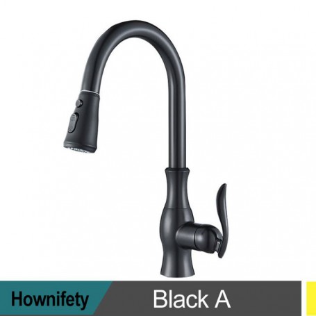 Black Kitchen Faucets Spray Stream Pull Out Spout Free Rotation Hot Cold Mixer Crane Tap Deck Mount Chrome Nickel Tapware