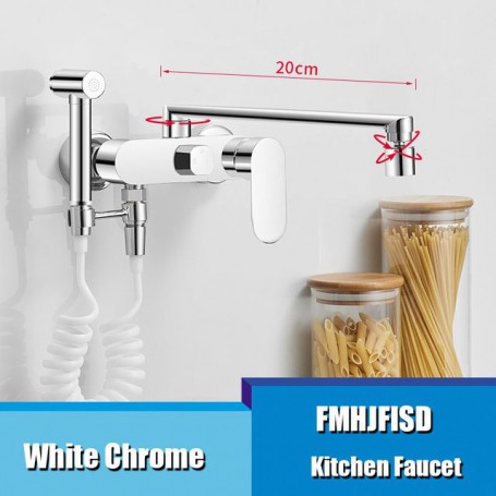 Long Spout  Pull Out  Spring Sprayer Single Hole Kichen Faucet Wall Mounted Chrome Black Brass  Mixer Tap Dual Spouts