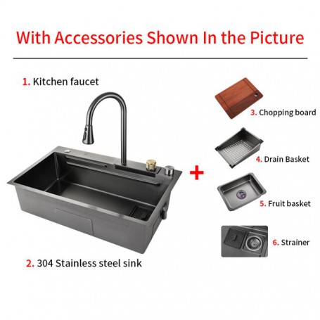 Modern Stainless Steel Kitchen Faucet And Sink Integrated Pull Out Kitchen Tap Rotary Button Handle Water Mixer Tap 8833