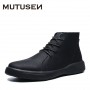 Men Leather Casual Shoes Fashion Leather Flat Shoes Ankle Boots Warm Plush Soft Sole Soft Wear High Cut New zapatillas hombre