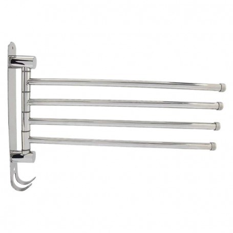 Swivel Towel Rack Bar 304 Stainless Steel 4-Arm Bathroom Swing Hanger Towel Holder Storage Organizer Space Saving Wall