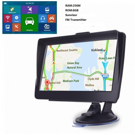 Car GPS Navigation System 7 Inch With Sunvisor 256 8GB Truck Sat Navigator  FM Transmitter Free Maps