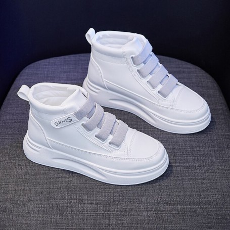 New Elastic Band High-top White Shoes, Fashionable and Comfortable Women's Casual Shoes, Trendy All-match Women's Casual Shoes