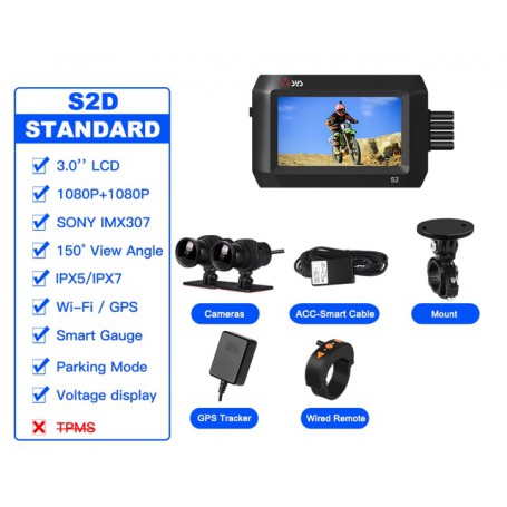 VSYS S2F S2D Dual 1080P Motorcycle DVR Dash Cam SONY Starvis 3.0'' TPMS Parking Mode Waterproof Motorcycle Camera WiFi GPS