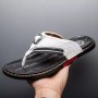 Qmaigie Flip Flops for men Genuine Leather Luxury brand Slippers Beach Casual Sandals 2022 new Summer Men Fashion Shoes white