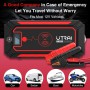 UTRAI 2500A Jump Starter Power Bank Battery Charger 10W Wireless Charging LCD Screen Safety Hammer Car Starting Device