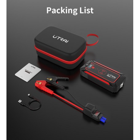 UTRAI 2500A Jump Starter Power Bank Battery Charger 10W Wireless Charging LCD Screen Safety Hammer Car Starting Device