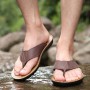 Genuine Leather Men Beach Slippers Hand Sewing Fashion Men Flip Flops With Soft Sole Comfortable Good Quality Men Shoes