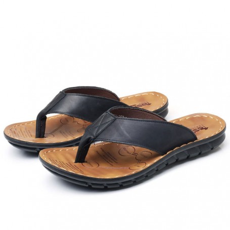 Genuine Leather Men Beach Slippers Hand Sewing Fashion Men Flip Flops With Soft Sole Comfortable Good Quality Men Shoes