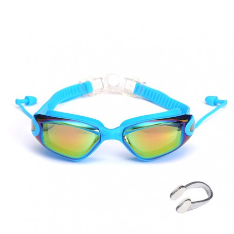 Professional Swimming Goggles Swimming Glasses with Earplugs Nose Clip Electroplate Waterproof Silicone очки для плавания Adluts