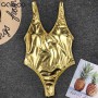 Gold Silver One Piece Swimsuit Women Swimwear Female Bather V Neck Bathing Suit Swim Wear Monokini