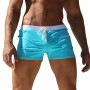 Men Simple Solid Color Swimming Short Trunks Drawstring Pocket Slim Beach Shorts Swimwear