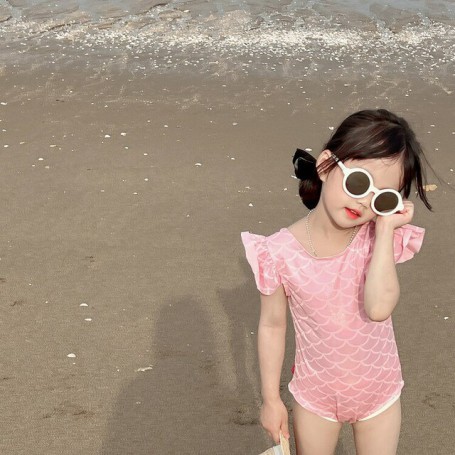 Korean Mermaid Swimsuit Baby Girls Backless Hollow Out Bow Knot One Piece Swimwear Bathing Suit Rompers Jumpsuit 2 to 10 yrs