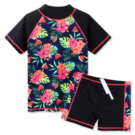 BAOHULU Girls Two Pieces Set Short Sleeve Rash Guards Swimsuits UPF 50+ UV Protective Swimwear Summer Beach Bathing Suit Costume