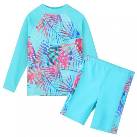 BAOHULU Two Pieces Swimwear Girls Long Sleeve Swimsuit Summmer Print Sun Protection Sunsuit UPF 50+ Childrem Bathing Suit