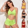 Echoine Solid Color Mid-Waist Bikini Sets Swimsuit Women Sexy Lace Up Two Pieces Separate Swimwear 2022 New Beach Bathing Suit